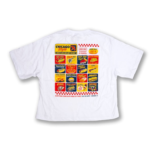 Chicago Style Eats Crop Top Tee - Women's - Chicago Style Hot Dog, Italian Beef, Tamales, Tavern Style Tee, - Designed & Printed in Chicago