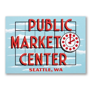 Pike&#39;s Place Market Sign Postcard - Seattle Postcard, Pike Place Postcard, Pike Place Market Postcard, - Designed in our Creative Studio