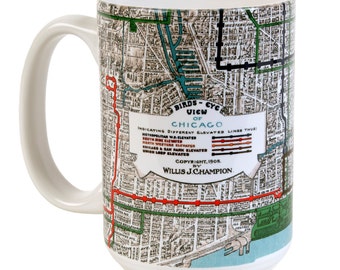 Elevated Railways Coffee Mug with Illustrated Map from 1908 - Vintage Chicago - Dishwasher and Microwave Safe - Designed in Chicago