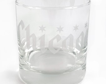 Old Chicago Whiskey Glass - 11oz - Chicago Gift, Chicago Whiskey Glass, Chicago Home Bar,  - Chicago Rocks Glass, - Designed in Chicago