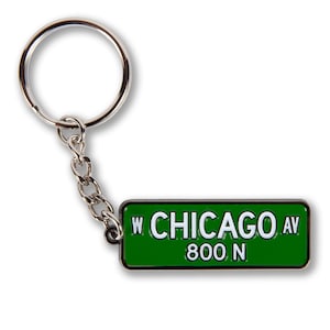 Chicago Ave Street Sign Enamel Keychain - Chicago Keychain, Chicago Street Sign, Enamel Keychain, - Designed in our Chicago Creative Studio