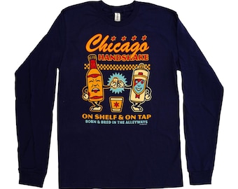 Chicago Handshake Mascot Long Sleeve Tee - Unisex - Beer Tee, Old Style Tee, Malört T-Shirt - Designed & Hand Screen Printed in Chicago