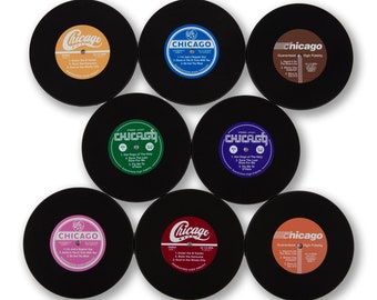 Chicago Vinyl Record Coasters - 8 Pack - Chicago Coasters, Chicago Housewarming, Chicago Home Decor, Coaster Pack - Designed in Chicago
