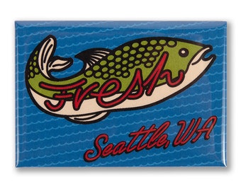 Fresh Fish Sign 3&quot; x 2&quot; Magnet - Pike Place Market Magnet, Seattle Magnet, Fishing Gift, Fish Magnet, - Designed in our Creative Studio