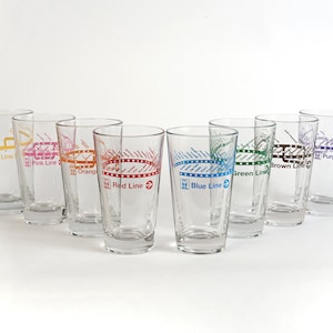 Chicago Train Line Pint Glass - 16oz Single Glass - Chicago Pint, Chicago Gift, Chicago Housewarming, CTA - Designed in Chicago Studio
