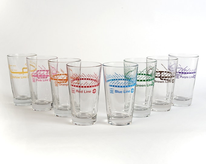 Chicago Train Line Pint Glass - 16oz Single Glass - Chicago Pint, Chicago Gift, Chicago Housewarming, CTA - Designed in Chicago Studio