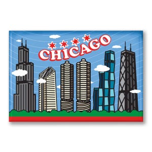Chicago Skyline 3&quot; x 2&quot; Magnet - Chicago Magnet, Chicago Gift, Chicago Kitchen Magnet, - Designed & Produced in our Chicago Studio