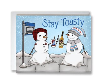 Stay Toasty Greeting Card - Chicago Handshake Holiday Card, Chicago Holiday Card, Chicago Christmas Card, Snowman Card - Designed in Chicago
