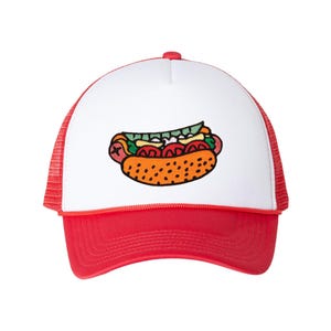 Chicago Style Hot Dog Patch Trucker Hat - White/Red - Chicago Hat, Chicago Gift, Chicago Trucker Hat, - Designed in our Wicker Park studio