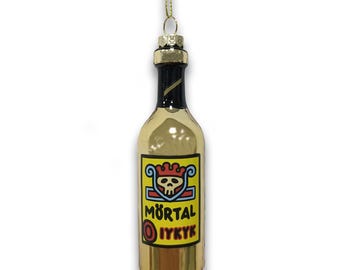 Mortal Bottle Blown Glass Ornament - Malort Inspired Ornament, Malort Parody Gift, Chicago Ornament, Chicago Gift, - Designed in Chicago