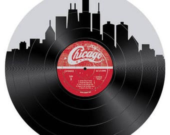 Chicago Vinyl Skyline Sticker - Chicago Sticker, Chicago Skyline Sticker, Chicago Vintage Record Sticker, - Designed in our Chicago Studio