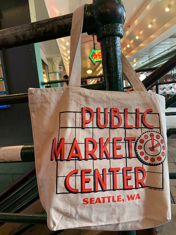 Pike's Place Market Sign Zipper Tote Bag - Seattle Tote Bag