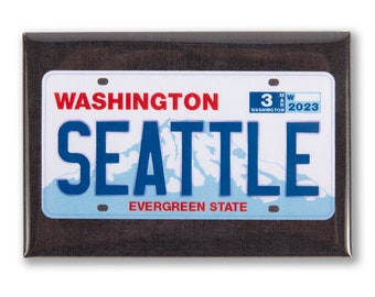 Seattle Washington License Plate 3" x 2" Magnet - Seattle Magnet, Seattle Housewarming, Seattle Souvenir, - Designed in our Creative Studio