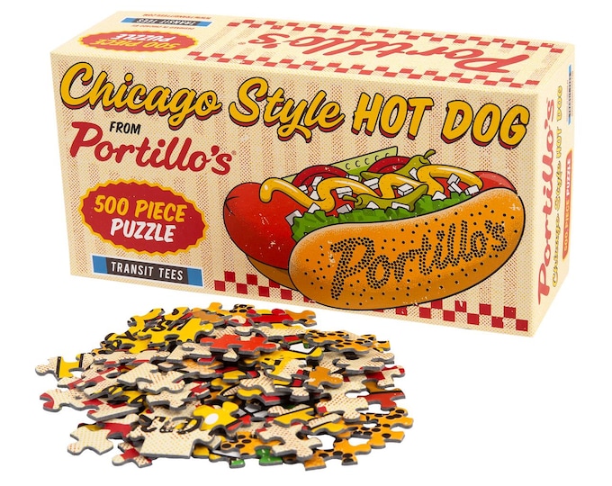 Portillo's Hot Dog 500 Piece Puzzle - Chicago Puzzle, Portillo's Puzzle,Portillo's Gift, Hot Dog Puzzle, Chicago Gift, - Designed in Chicago