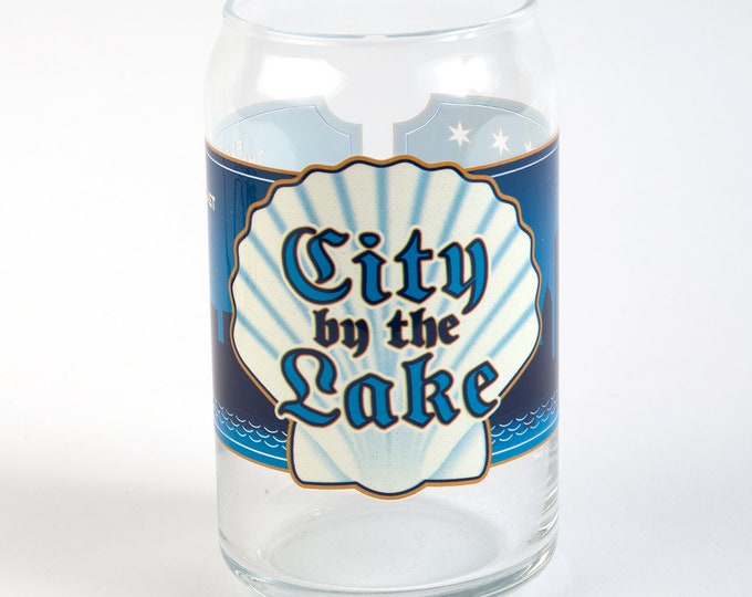 City by the Lake Label Beer Can Glass- Lake Michigan - Great Gift for Chicagoan - 16oz Capacity - Designed in our Wicker Park Chicago Studio