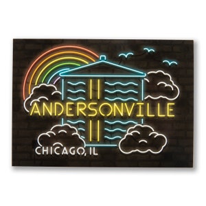 Rainbow Andersonville Neon Neighborhood Postcard - Chicago Postcard, Chicago Gift, Andersonville Postcard, - Designed in our Chicago Studio