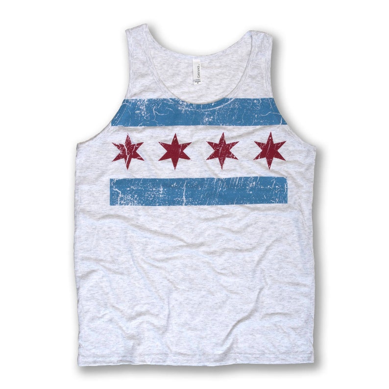 Distressed Chicago Flag Tank Unisex Perfect for Summer Cotton, Polyester and Rayon Blend Designed and Screen Printed in Chicago image 1
