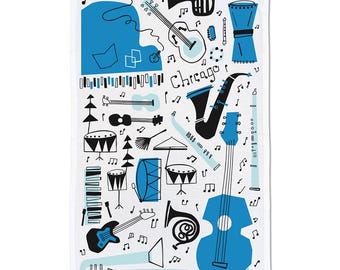 Chicago Blues Dish Towel - Chicago Dish Towel, Tea Towel, Chicago Decor, Chicago Gift, Chicago Kitchen, - Designed & made in Chicago