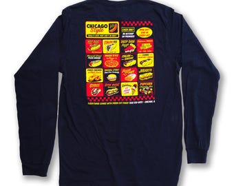 Chicago Style Eats Unisex Long Sleeve Tee- Chicago Style Hot Dog, Italian Beef, Tavern Style Tee, -Designed & Hand Screen Printed in Chicago