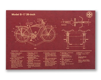 Bike Schematic Postcard - 6 Pack - Bike Postcard, Chicago Postcard, Biking Postcard, Chicago Gift, Schwinn Postcard, - Designed in Chicago