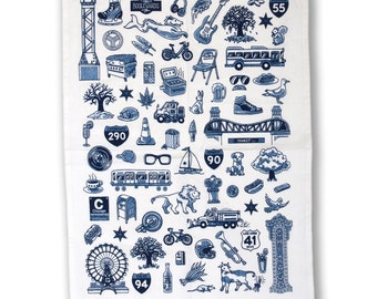 Chicago Icons Dish Towel - Chicago Towel, Chicago Home Decor, Chicago Gift, Chicago Symbols, - Designed & Produced in our Chicago Studio