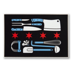 Chicago Chef Flag Sticker Pack of 4 - Chicago Sticker, Chicago Chef Sticker, Chef Gift, Chicago Flag Sticker -Designed in our Chicago Studio