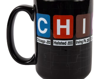 Chicago Station Signs Mug - 15oz - Chicago Gift, Chicago Mug, Chicago Housewarming Gift, EL Train Mug - Designed in our Chicago Studio