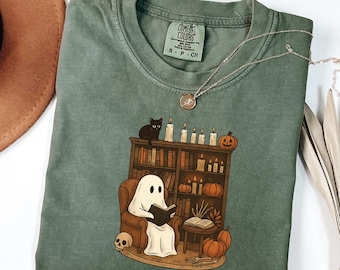 Retro Geist Lesebücher Shirt, Halloween Lehrer Shirt, Bibliothekar Geist Halloween, Halloween Shirt, Lehrer Geschenk, Boo Schule, Lehrer Geist