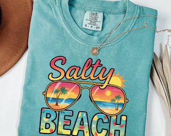 T-shirt Salty Comfort Colors - Trendy strandshirt - Zomer-T-shirt - Vakantieshirt - Preppy kleding voor meisjes - Leuke zomeroutfits voor dames