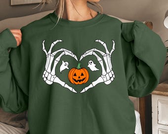 Sudadera con corazón y mano de esqueleto, sudadera de esqueleto para Halloween, sudadera con capucha de esqueleto, sudadera con corazón, sudadera con capucha de mano de esqueleto, camiseta de Halloween