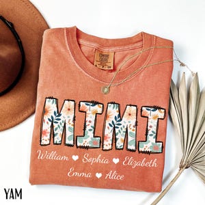 Maglietta Mimi personalizzata con nomi dei nipoti, maglietta floreale Mimi, regali Mimi, maglietta per la festa della mamma, maglietta della nonna con nomi personalizzati per bambini, maglietta Mimi