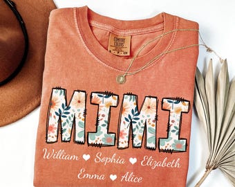 Personalized Mimi Shirt with Grandkids Names, Floral Mimi T-Shirt, Mimi Gifts, Mother&#39;s Day Shirt, Custom Kids Names Grandma Shirt, Mimi Tee