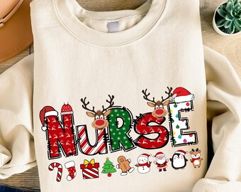 Sudadera de enfermera navideña, suéter de enfermería navideño, camiseta navideña de vida de enfermera, Navidad de enfermera escolar, equipo de enfermería navideño