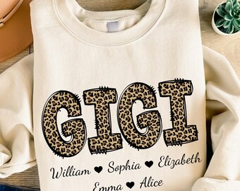 Custom Leopard Gigi Sweatshirt, Personalized Gigi Name Sweatshirt, Mother’s Day Gift for Mimi Nana Sweatshirt,  Personalized Gigi Sweater