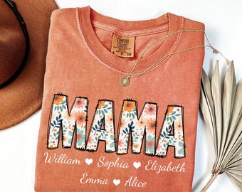 Personalized Mama Shirt with Grandkids Names, Floral Mama T-Shirt, Mama Gifts, Mother&#39;s Day Shirt, Custom Kids Names Grandma Shirt, Mama Tee