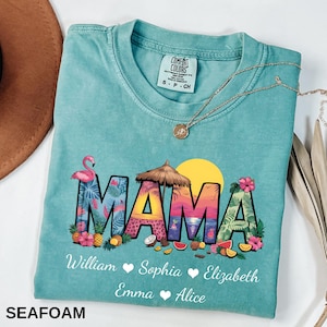 Camiseta personalizada para mamá con nombres de niños, camiseta de verano con letras para mamá, camiseta personalizada para mamá, camiseta con nombre de verano, regalo para mamá, camiseta para el Día de la Madre