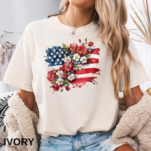 Comfort Colors® Floral American Flag Shirt, Womens 4th Of July Shirt, Patriotic Shirt, Floral USA Shirt, Memorial Day Gift, Independence Day