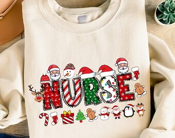 Sudadera de enfermera navideña, suéter de enfermería navideño, camiseta navideña de vida de enfermera, Navidad de enfermera escolar, equipo de enfermería navideño