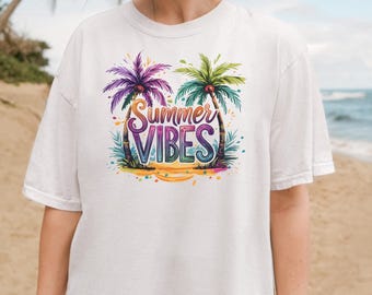 Comfort Colors Summer Vibes Tshirt, Neon Trendy Summer Shirt, Summer Shirt, Distressed Beach Tee, Sunshine Shirt, 2025 Trendy Women's Shirt
