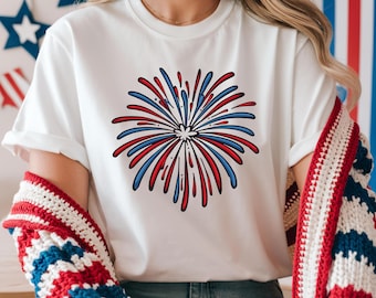 USA Feuerwerk Unisex Hemd, 4. Juli Hemd, Unabhängigkeitstag Hemd, amerikanisches Hemd, rot weiß blaues Hemd, Vaterländisches Hemd, amerikanisches T-Shirt