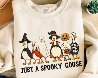 Sudadera con diseño de ganso espeluznante, divertido suéter de ganso para Halloween, bonito jersey de animales de otoño, top de disfraz peculiar, jersey para amantes de los gansos, regalo unisex