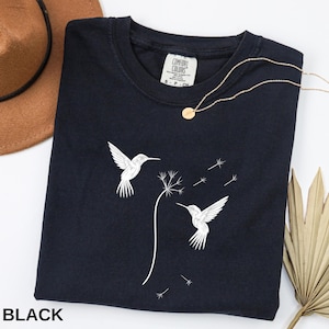 Comfort Colors® Cute Dandelion Hummingbird T-Shirt, Women Gift Tee, Cute Hummingbird Dandelion Shirt, Nature Lovers Tee, Cute Women Gift