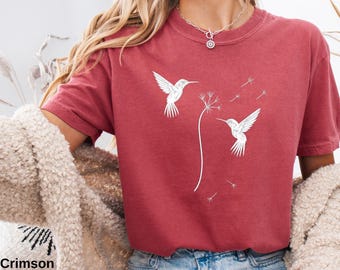 Camiseta de colibrí diente de león lindo Comfort Colors®, camiseta de colibrí diente de león lindo, camiseta para amantes de la naturaleza, regalo lindo para mujeres, camiseta de regalo para mujeres