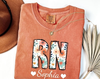 Personalized RN Shirt, Floral RN Shirt, Custom Nurse Gift, Registered Nurse Tee, Nursing Student Shirt, Nurse Appreciation Gift, Nurse Gift