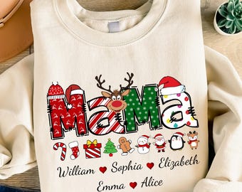 Custom Christmas Mama Sweatshirt, Personalized Mama Claus Sweatshirt, Christmas Mom Gift, Christmas Mama, Custom Xmas Name Crewneck