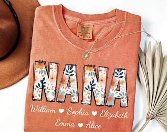 Personalized Nana Shirt with Grandkids Names, Floral Nana T-Shirt, Nana Gifts, Mother&#39;s Day Shirt, Custom Kids Names Grandma Shirt, Nana Tee