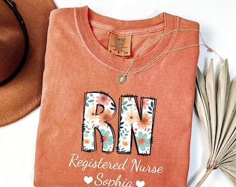 Personalized RN Shirt, Floral RN Shirt, Custom Nurse Gift, Registered Nurse Tee, Nursing Student Shirt, Nurse Appreciation Gift, Nurse Gift