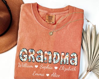 Personalized Grandma Shirt with Grandkids Names, Floral Grandma T-Shirt, Grandma Gifts, Mother&#39;s Day Shirt, Custom Kids Names Grandma Shirt