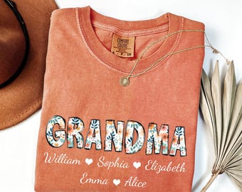 Personalized Grandma Shirt with Grandkids Names, Floral Grandma T-Shirt, Grandma Gifts, Mother&#39;s Day Shirt, Custom Kids Names Grandma Shirt