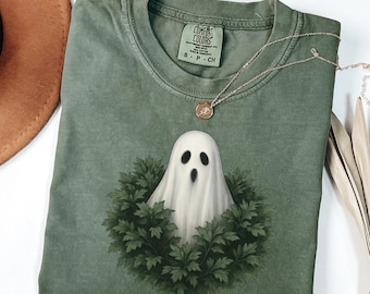 Halloween Cute Ghost Shirt Comfort Colors® Retro Spooky Season Tee Cozy Fall Ghostcore Foliage Design, Cute Halloween Tee, Spooky Shirt